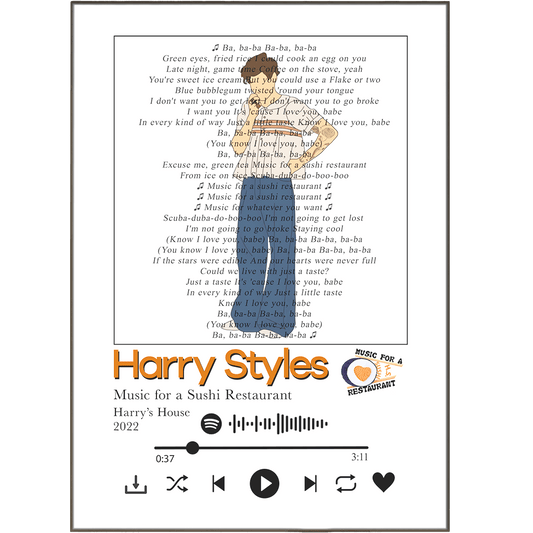 Harry Styles - Music for a sushi Restaurant Lyrics Prints - 98typessong lyric prints