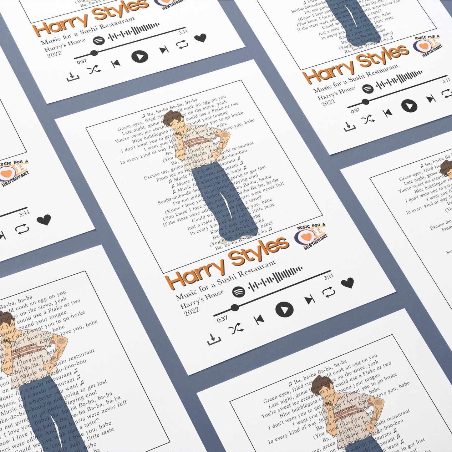 Harry Styles - Music for a sushi Restaurant Lyrics Prints - 98typessong lyric prints