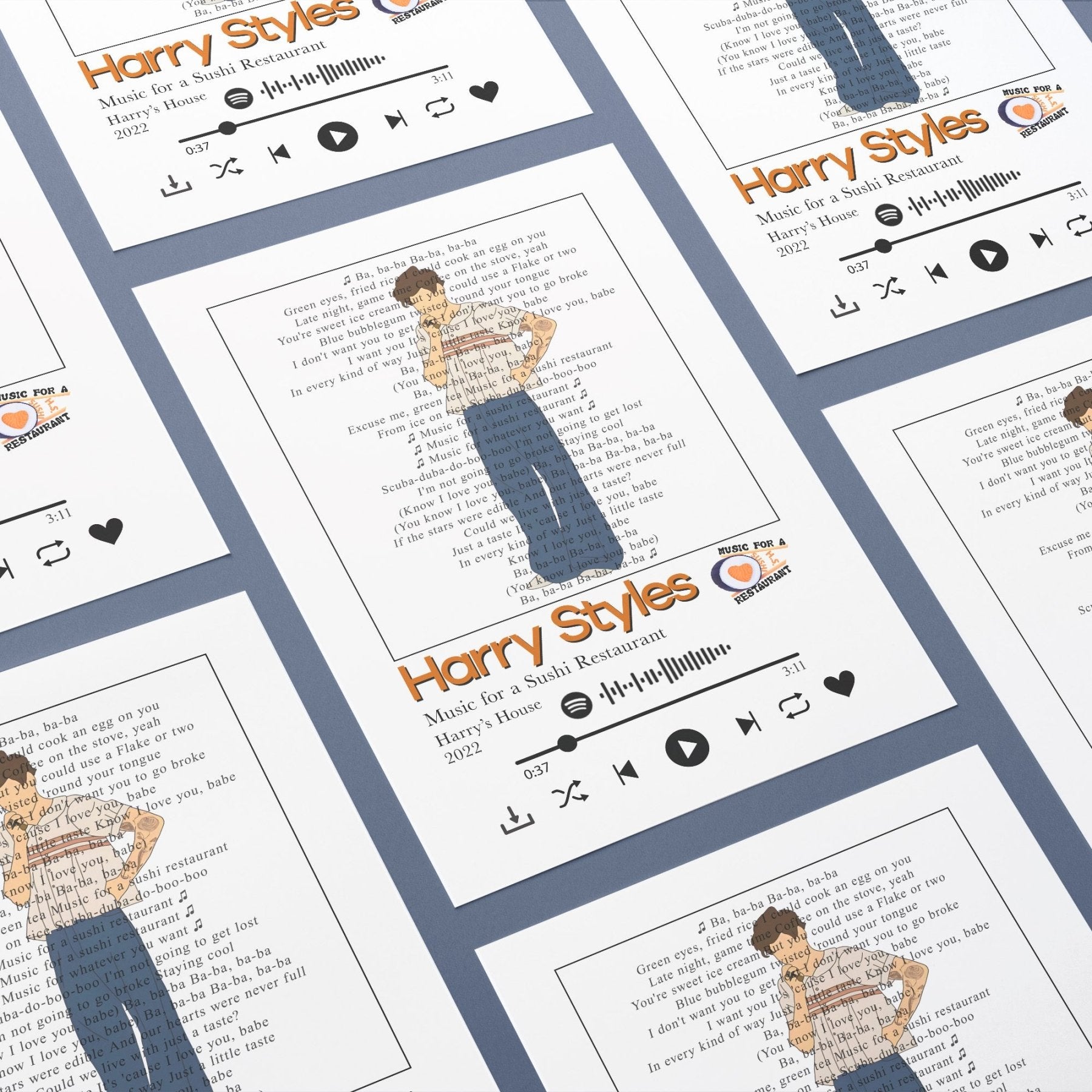 Harry Styles - Music for a sushi Restaurant Lyrics Prints - 98typessong lyric prints
