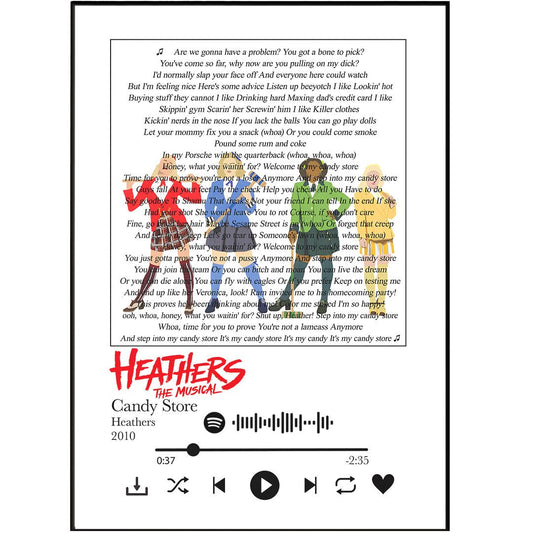Heathers - Candy Store The Musical Prints - 98typessong lyric prints