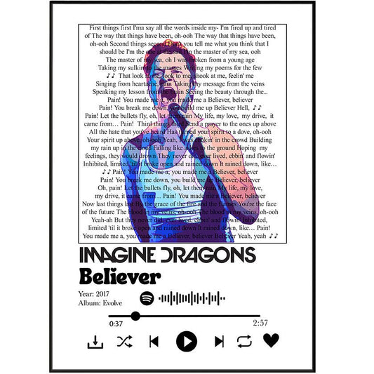 Imagine Dragons - Believer lyrics Prints - 98typessong lyric prints