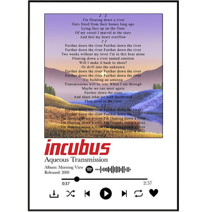 Incubus - Aqueous Transmission lyrics Posters - 98typessong lyric prints