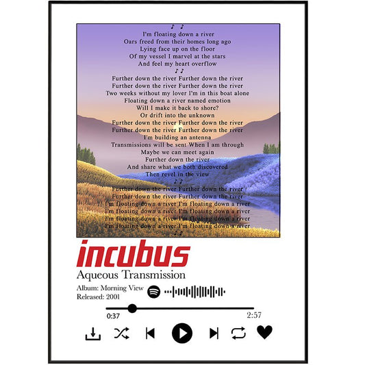 Incubus - Aqueous Transmission lyrics Posters - 98typessong lyric prints
