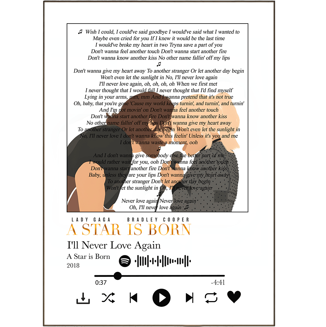 Lady Gaga - I’ll Never Love Again - A Star Is Born Prints - 98typessong lyric prints