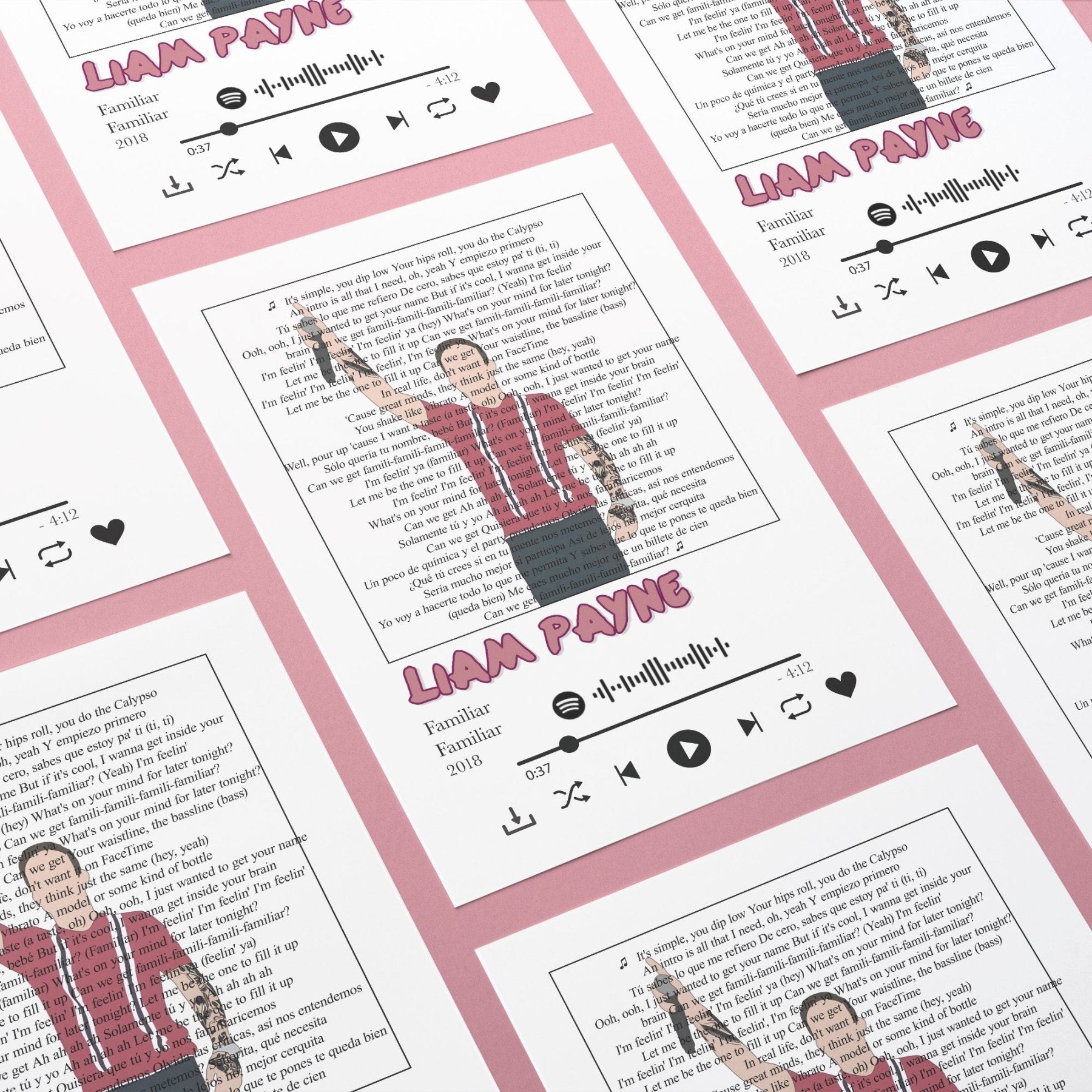 Liam Payne - Familiar Lyrics Prints - 98typessong lyric prints