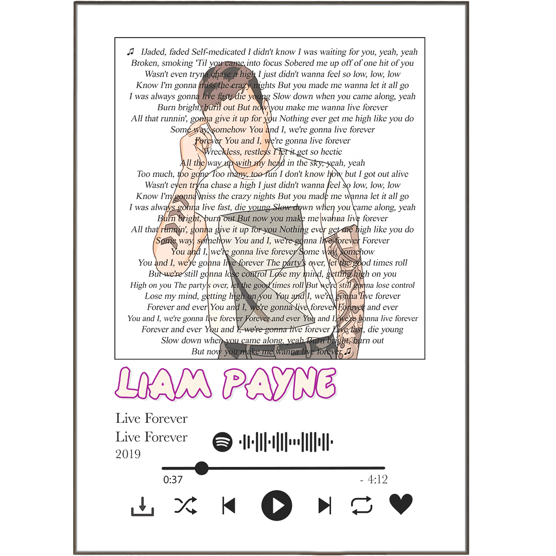 Liam Payne - Live Forever Lyrics Prints - 98typessong lyric prints
