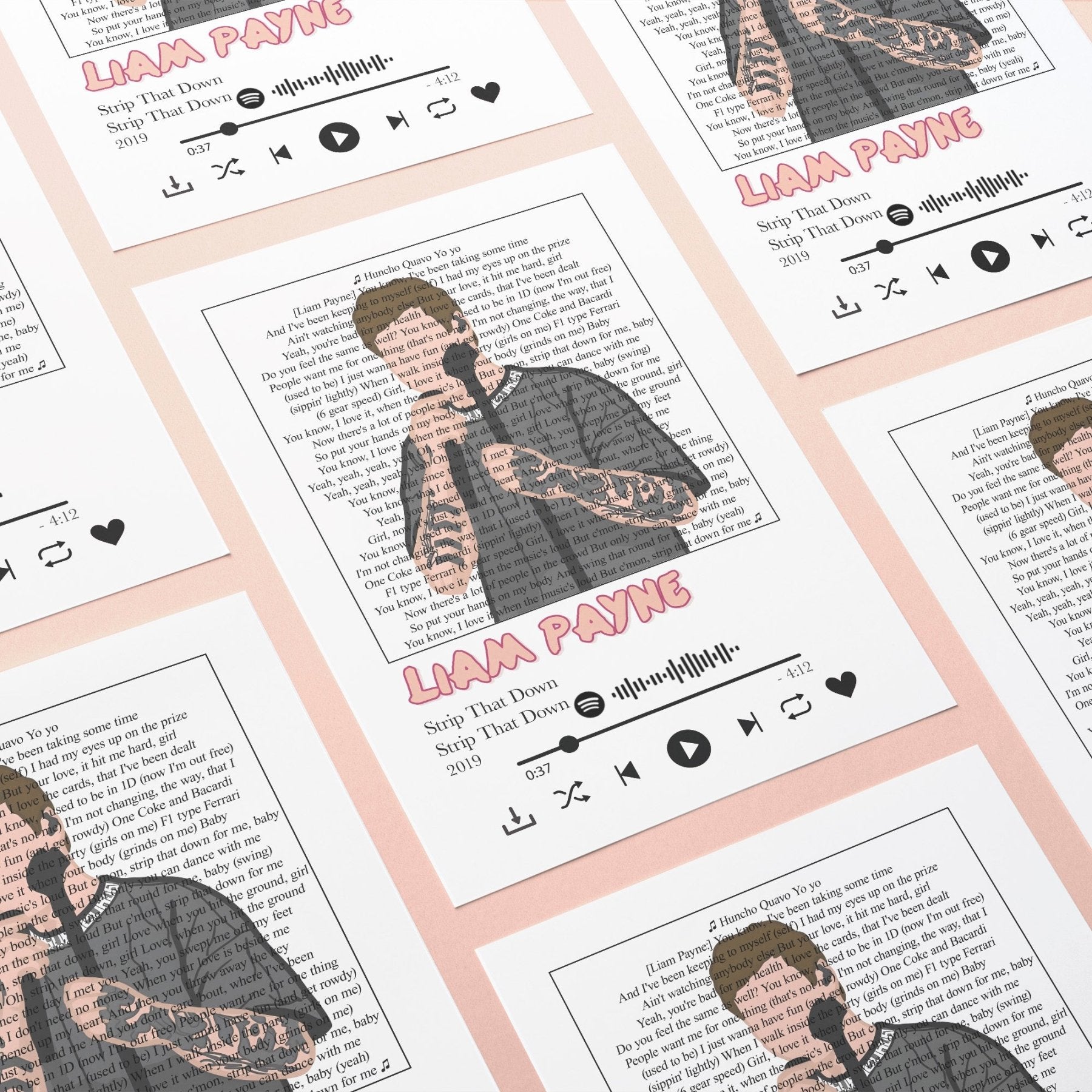 Liam Payne - Strip That Down Lyrics Prints - 98typessong lyric prints