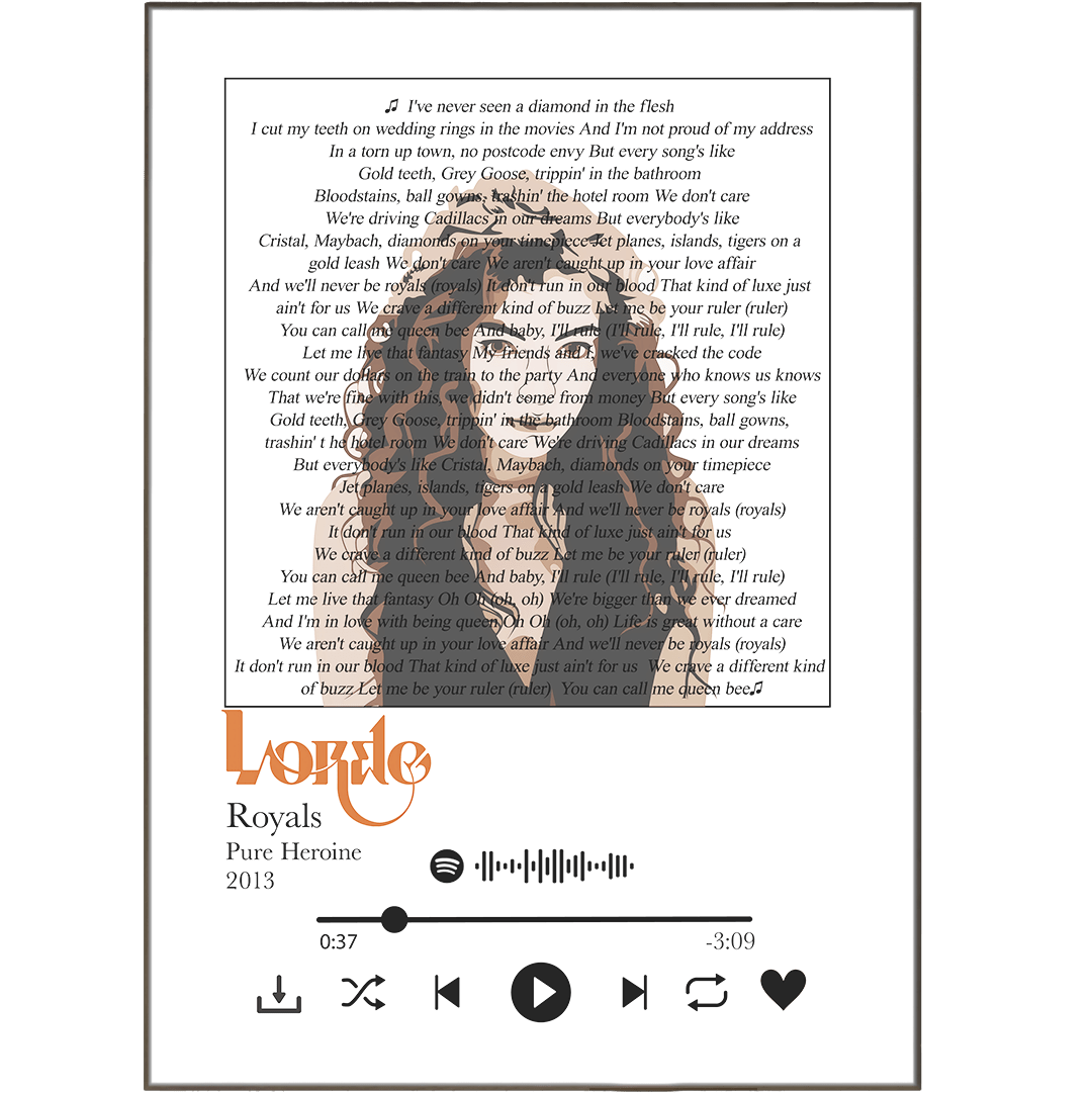 Lorde - Royals lyrics Prints - 98typessong lyric prints