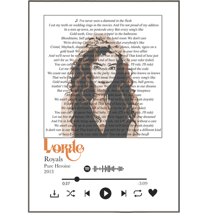 Lorde - Royals lyrics Prints - 98typessong lyric prints