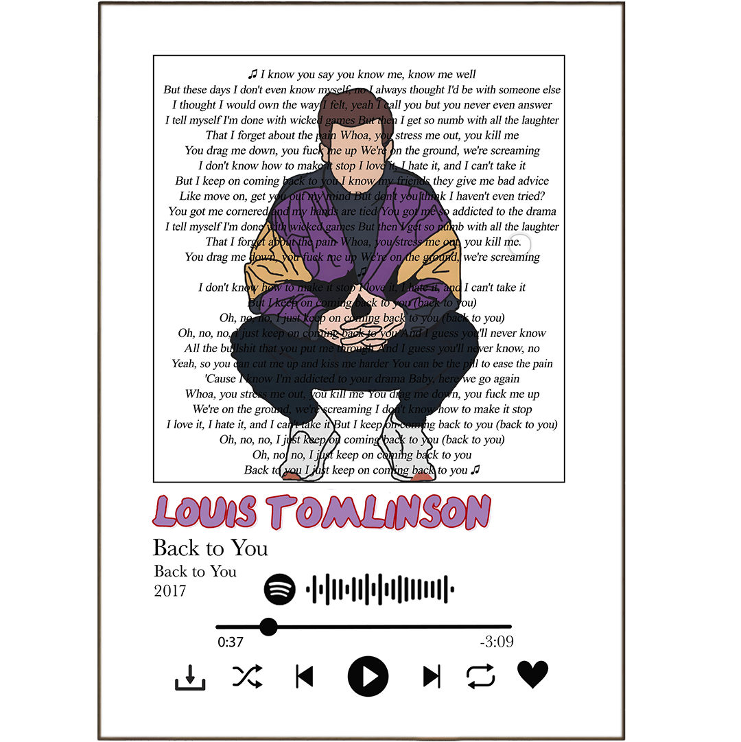 Louis Tomlinson - Back to You Prints - 98typessong lyric prints