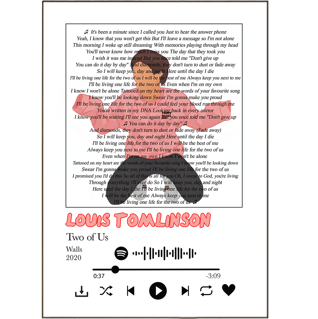 Louis Tomlinson - Two of Us Prints - 98typessong lyric prints