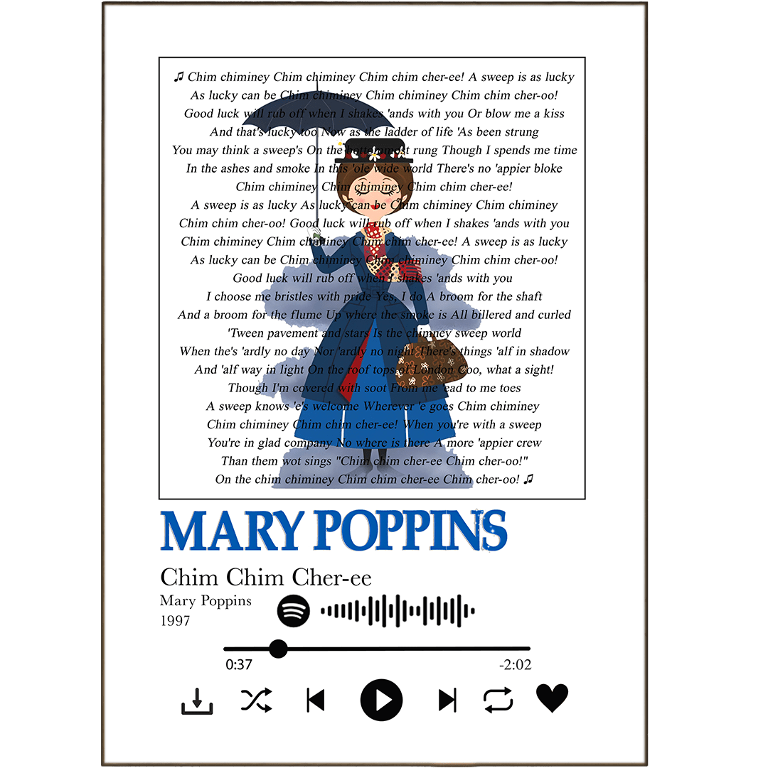 Mary Poppins - Chim Chim Cher - ee Prints - 98typessong lyric prints