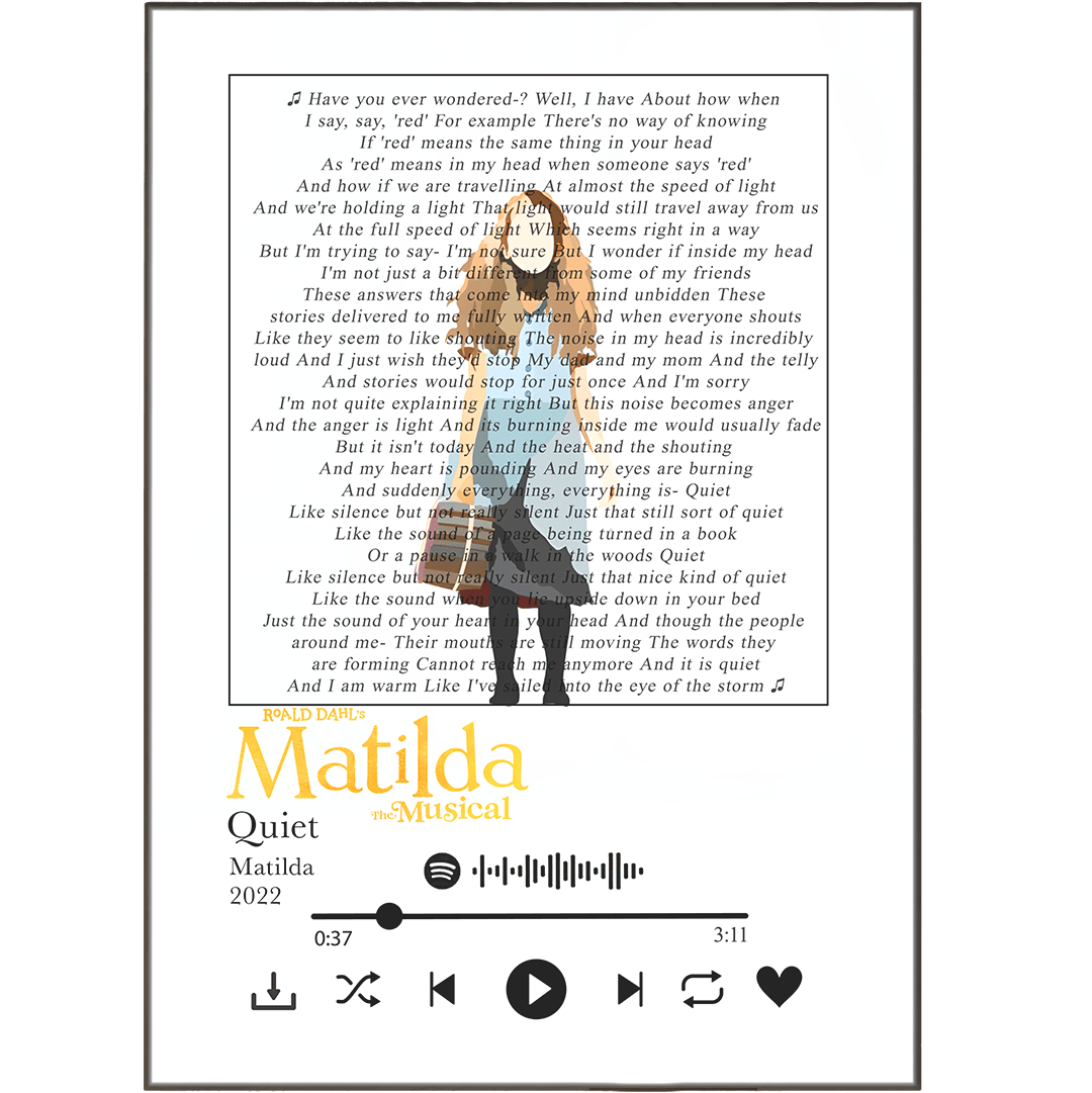 Matilda - Quiet Lyric Print - 98typessong lyric prints