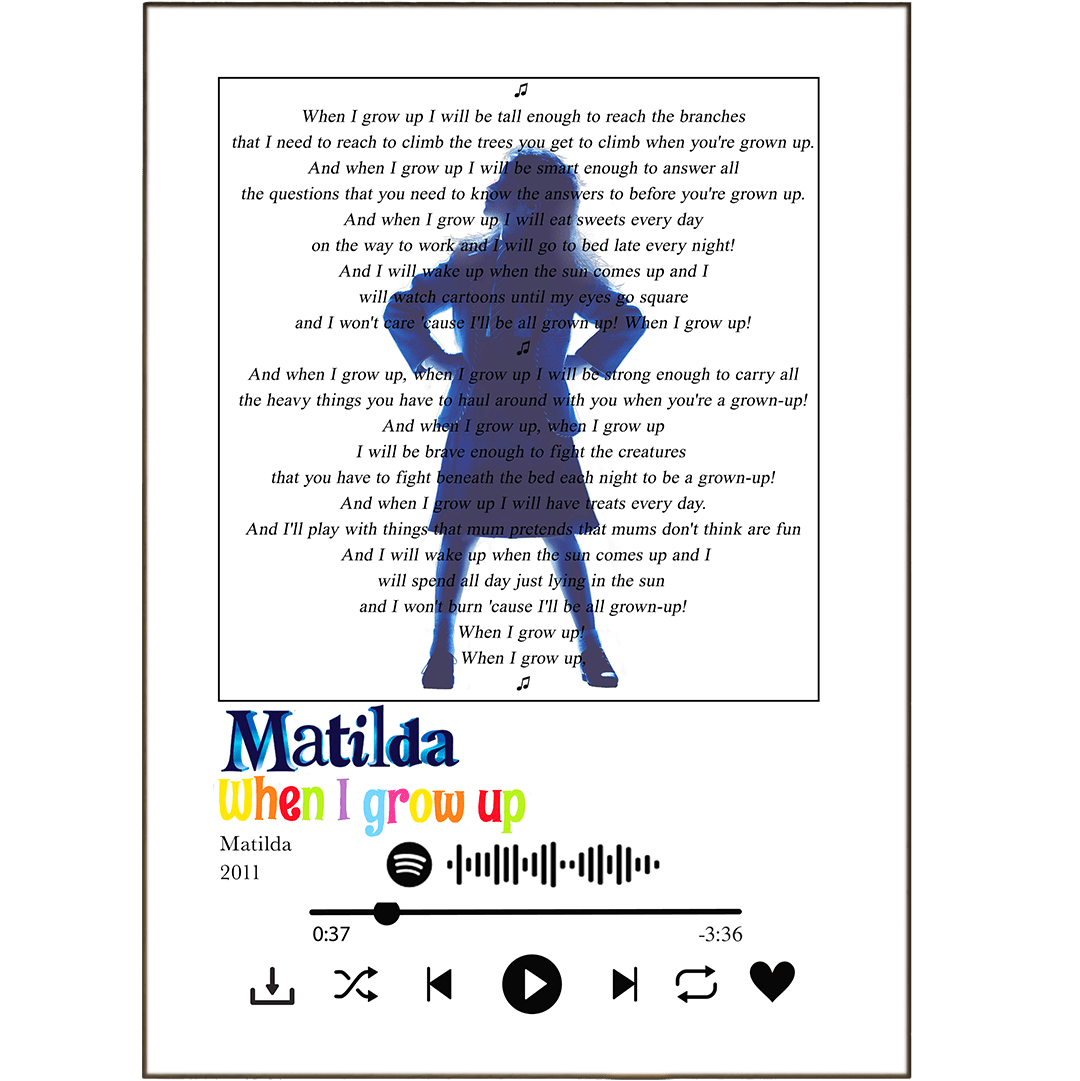 Matilda The Musical - When I Grow Up Prints - 98typessong lyric prints