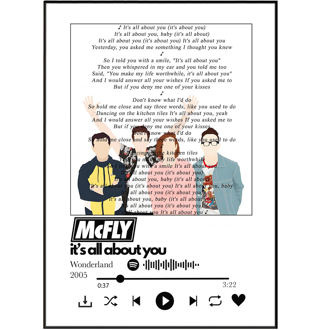 Mcfly - It's all about you Lyrics Prints - 98typessong lyric prints