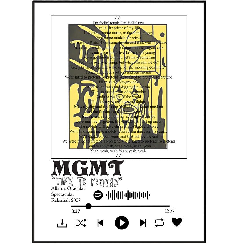 Mgmt - Time To Pretend lyrics Prints - 98typessong lyric prints