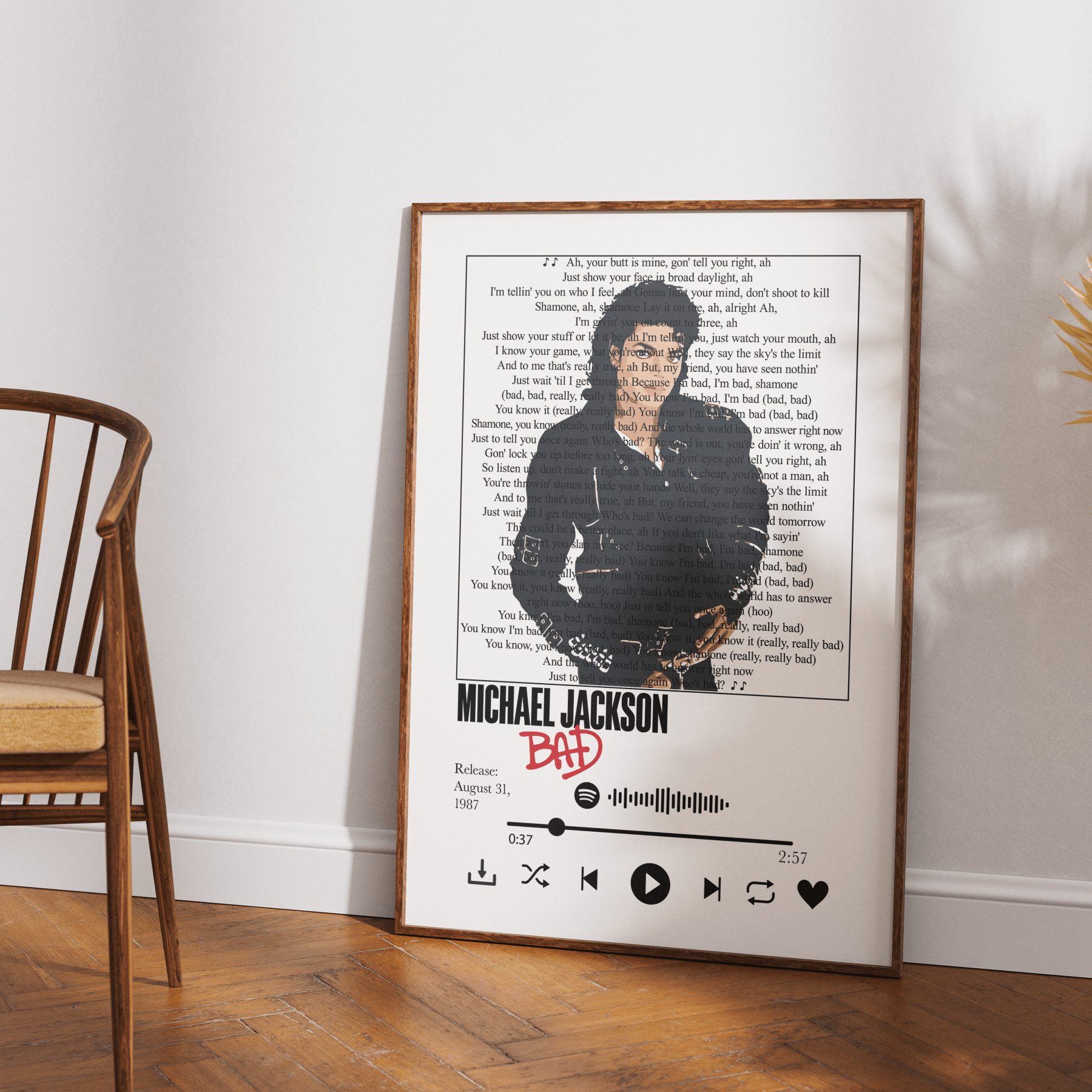 Michael Jackson Bad Lyrics Prints - 98typessong lyric prints