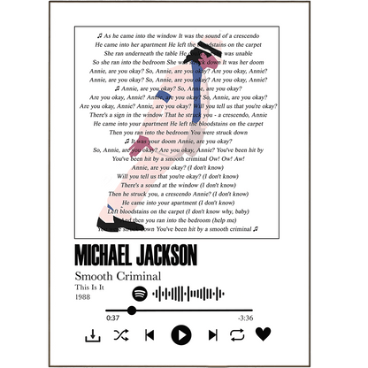 Michael Jackson - Smooth Criminal Prints - 98typessong lyric prints