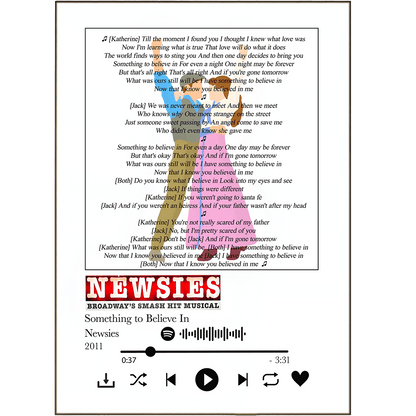 Newsies - Something to Believe In Prints - 98typessong lyric prints