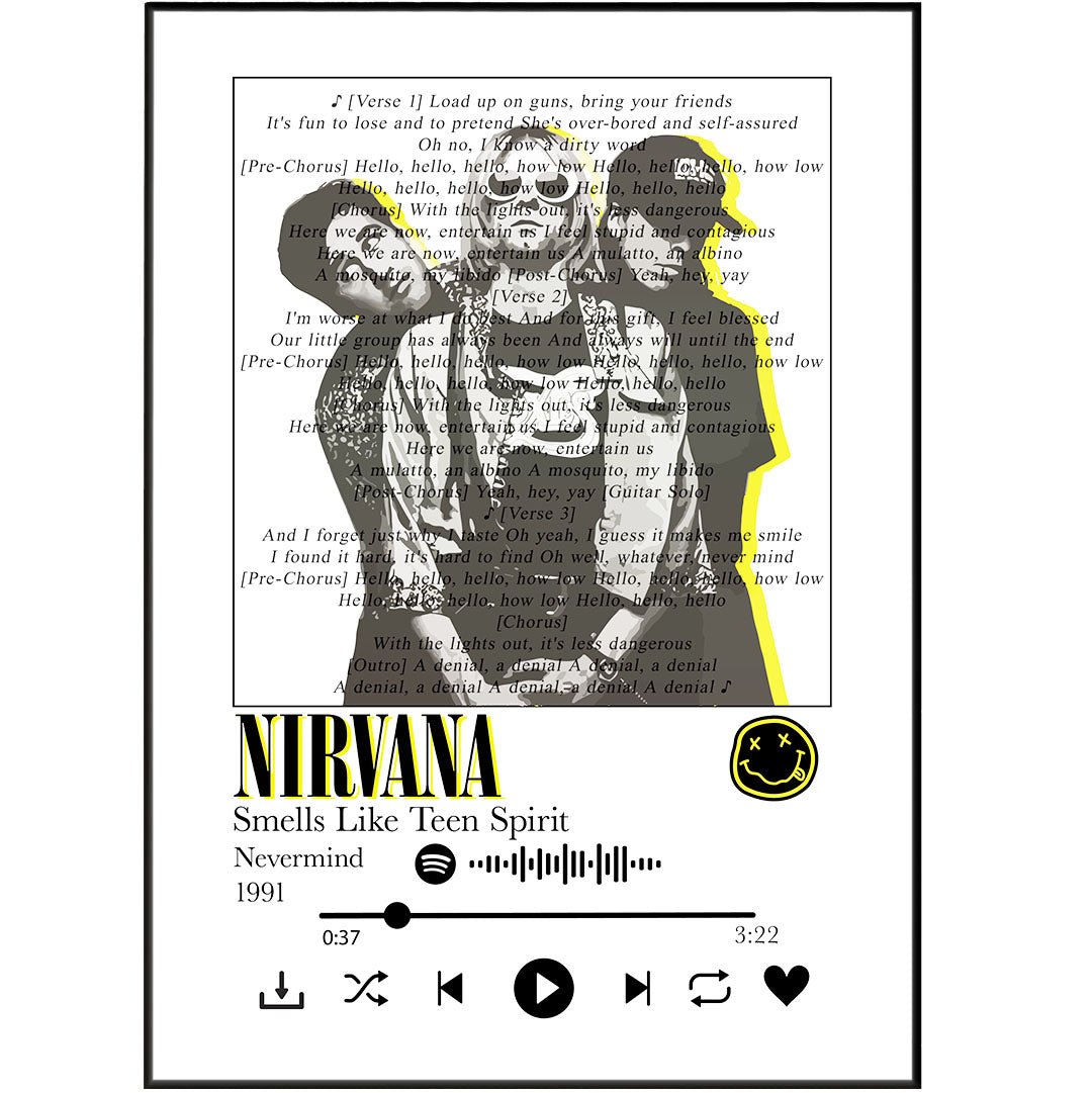 Nirvana - Smells Like Teen Spirit Lyrics Prints - 98typessong lyric prints