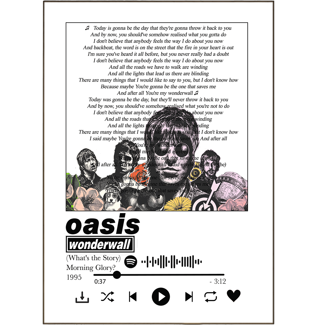 Oasis - Wonderwall Lyrics Prints - 98typessong lyric prints