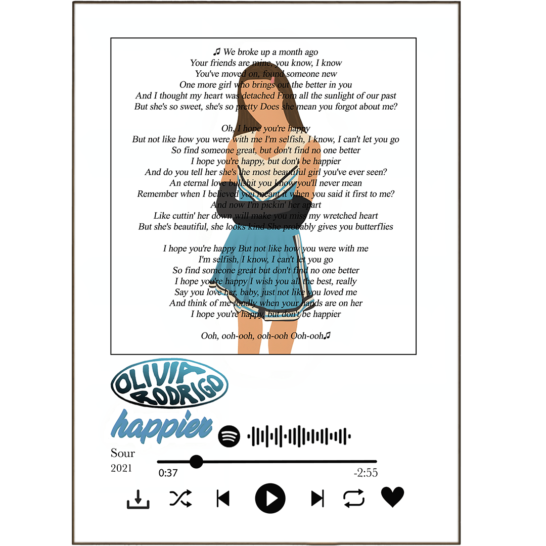 Olivia Rodrigo - Happier Prints - 98typessong lyric prints