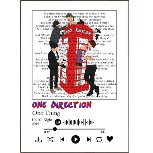 One Direction - One Thing Prints - 98typessong lyric prints