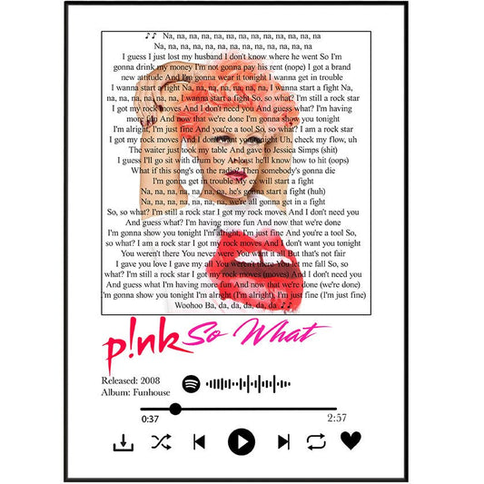 P!nk - So What Lyrics Prints - 98typessong lyric prints