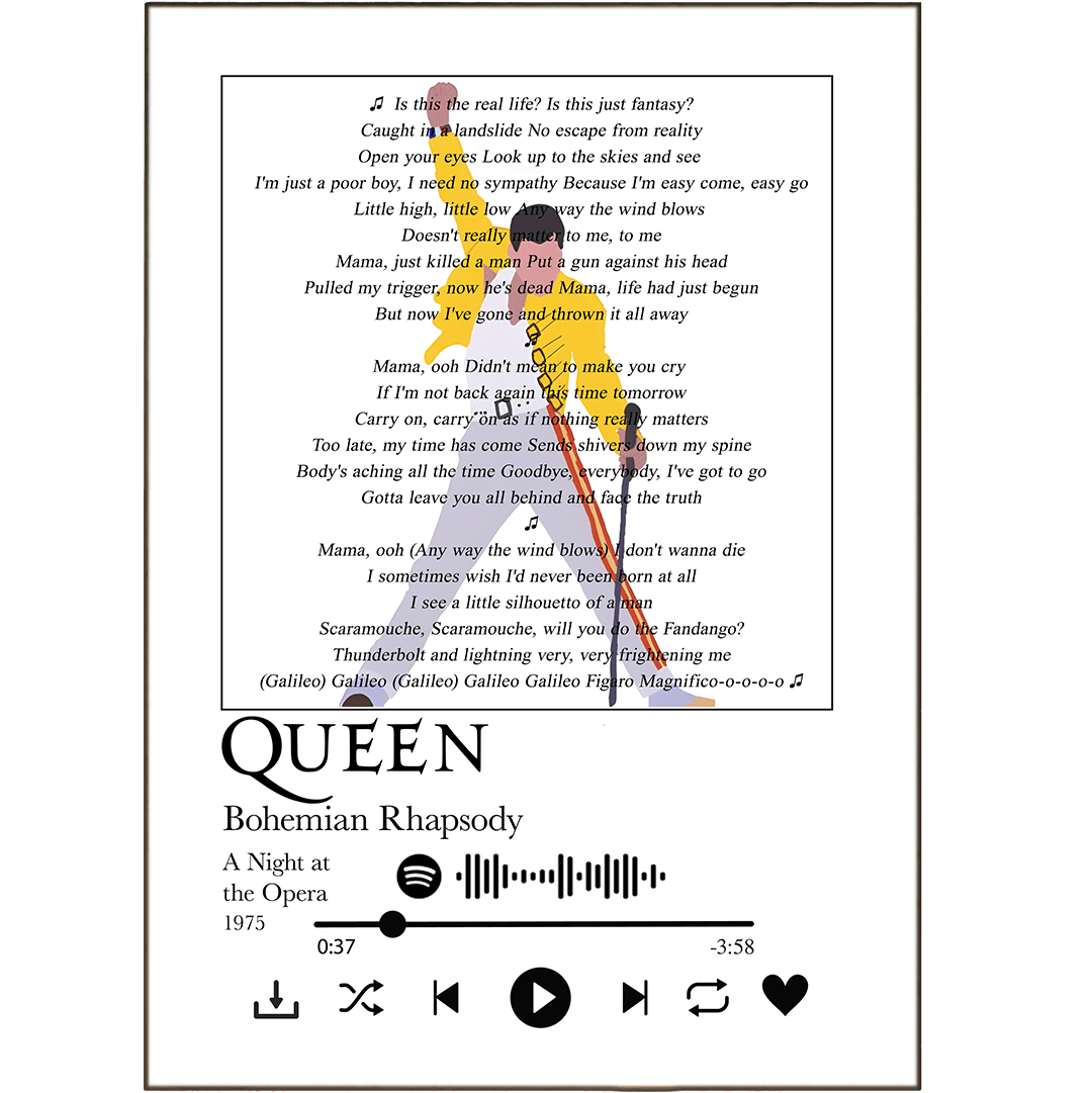 Queen - Bohemian Rhapsody Prints - 98typessong lyric prints