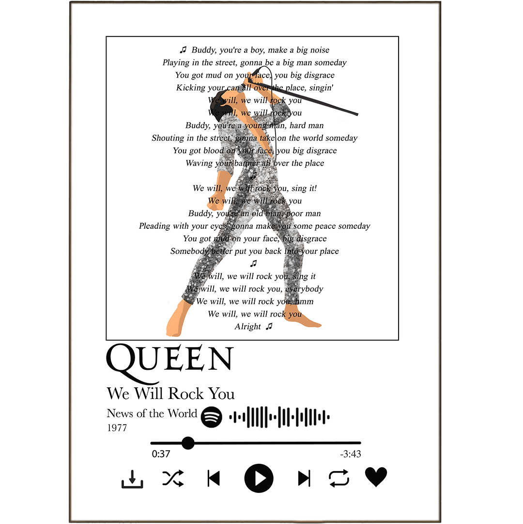 Queen - We Will Rock You Prints - 98typessong lyric prints