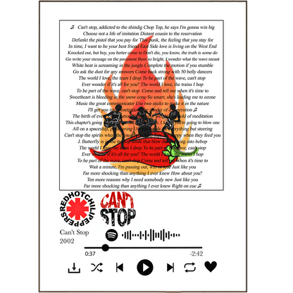 Red Hot Chili Peppers - Can't Stop Prints - 98typessong lyric prints