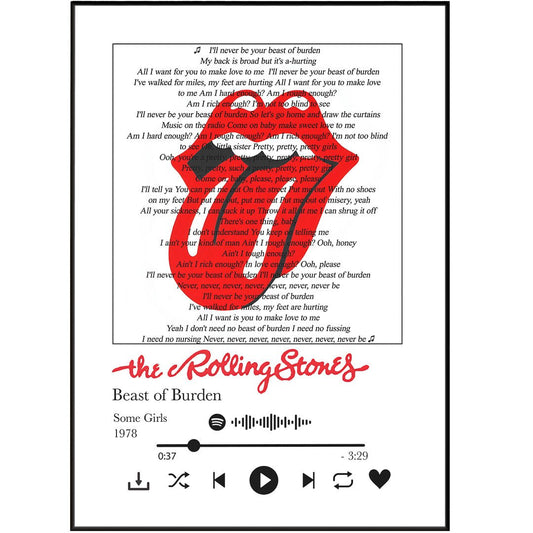 Rolling Stones - Beast of Burden Lyrics Prints - 98typessong lyric prints