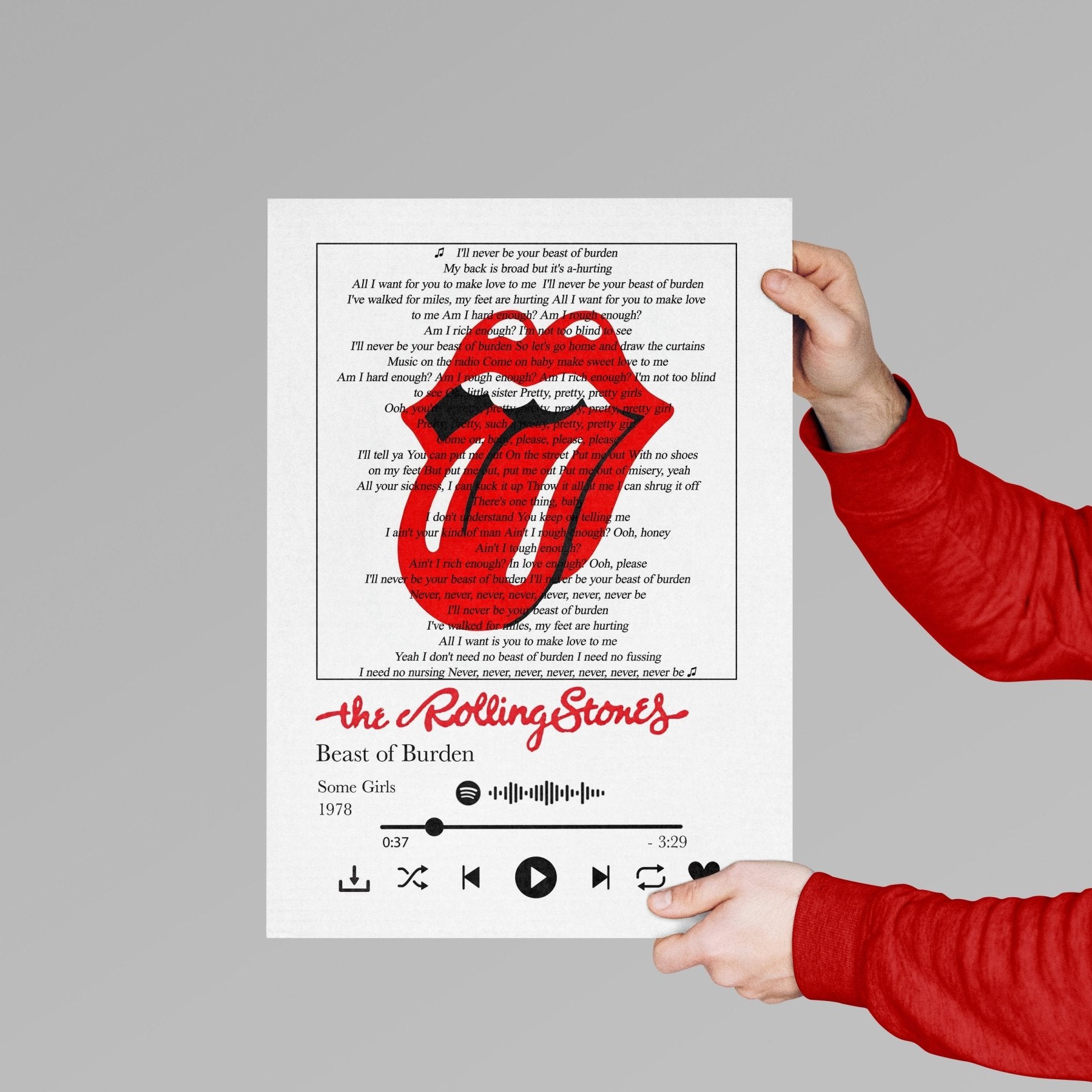 Rolling Stones - Beast of Burden Lyrics Prints - 98typessong lyric prints