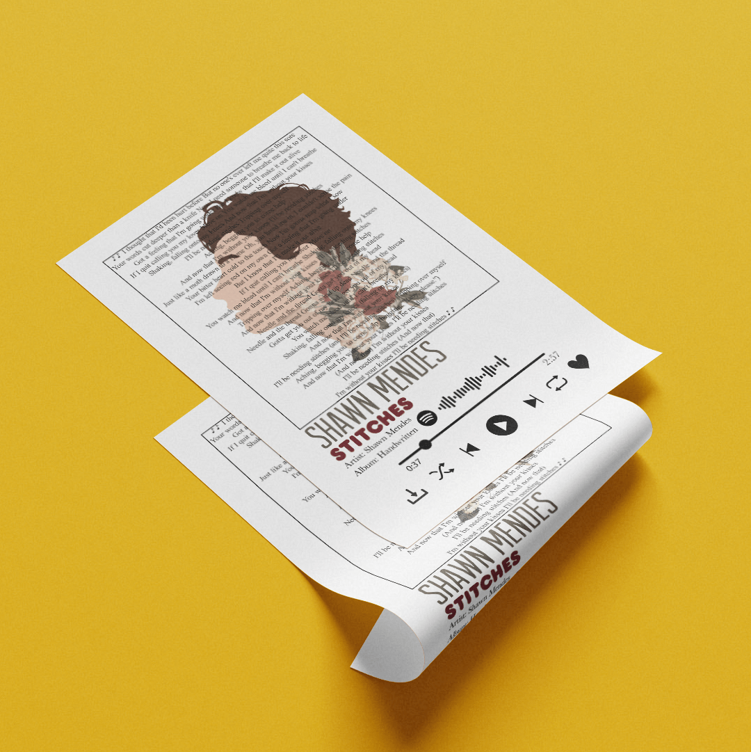 Shawn Mendes - Stitches lyrics Prints - 98typessong lyric prints