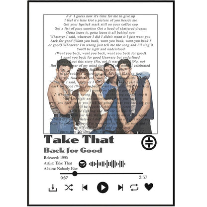 Take That - Back for good Prints - 98typessong lyric prints