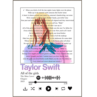 Taylor Swift - All of the girls Prints - 98typessong lyric prints