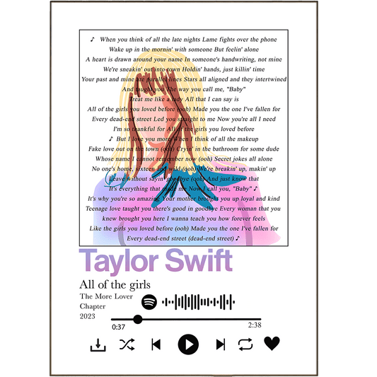 Taylor Swift - All of the girls Prints - 98typessong lyric prints