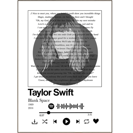 Taylor Swift - Blank Space Prints - 98typessong lyric prints