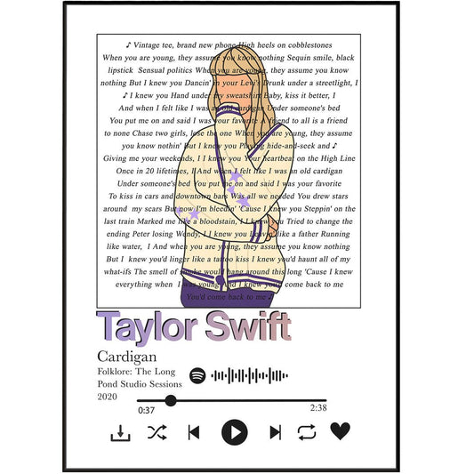 Taylor Swift - Cardigan Lyrics Prints - 98typessong lyric prints