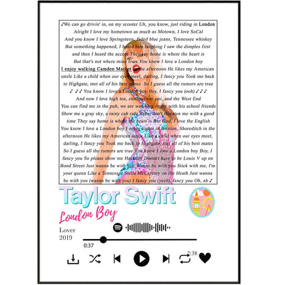 Taylor Swift - Fortnight Lyric Poster - 98typessong lyric prints