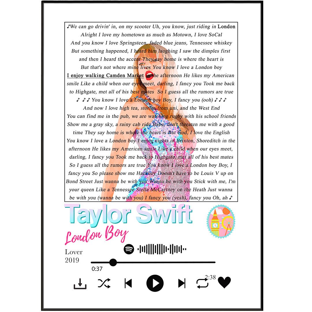 Taylor Swift - London Boy Lyrics Prints - 98typessong lyric prints