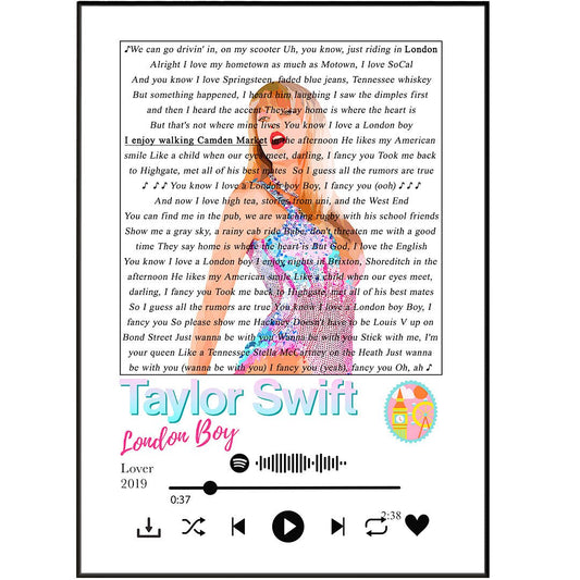 Taylor Swift - London Boy Lyrics Prints - 98typessong lyric prints