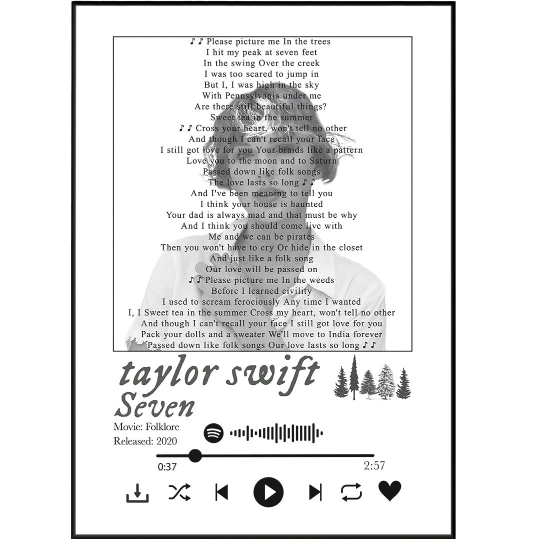 Taylor Swift - Seven Lyrics Prints - 98typessong lyric prints
