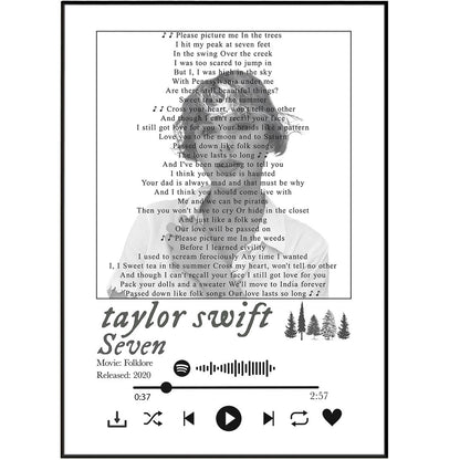 Taylor Swift - Seven Lyrics Prints - 98typessong lyric prints