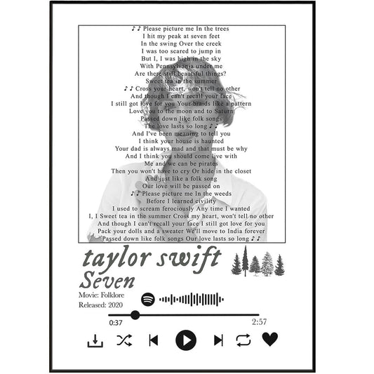 Taylor Swift - Seven Lyrics Prints - 98typessong lyric prints