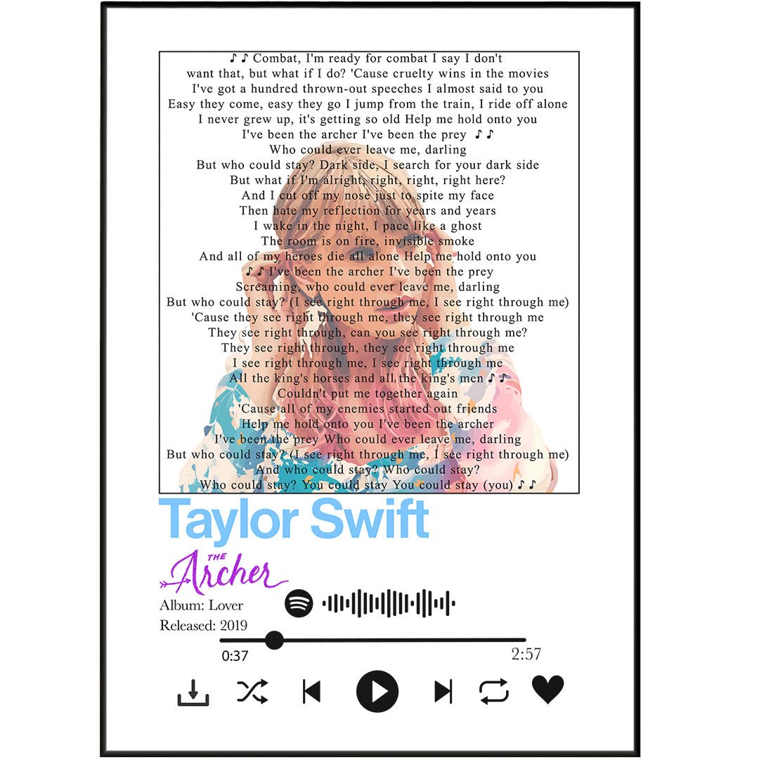 Taylor Swift - The Archer Lyrics Prints - 98typessong lyric prints