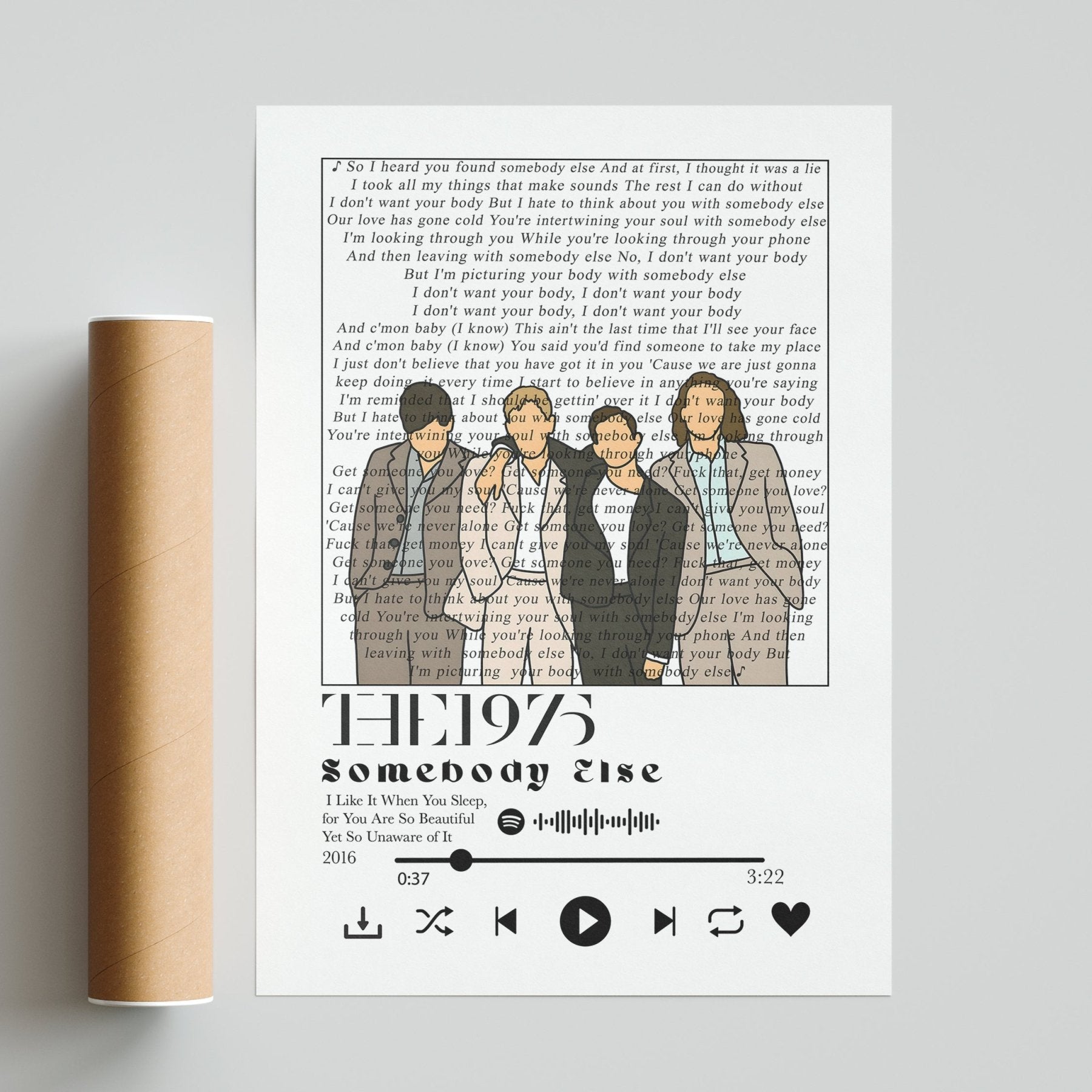 The 1975 - Somebody Else Lyrics Prints - 98typessong lyric prints