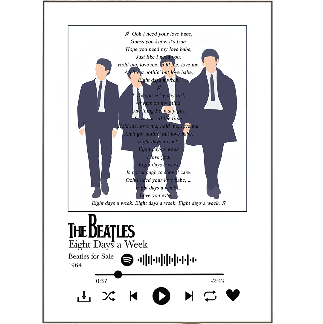 The Beatles - Eight Days a Week Prints - 98typessong lyric prints