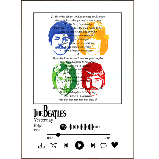 The Beatles - Yesterday Prints - 98typessong lyric prints