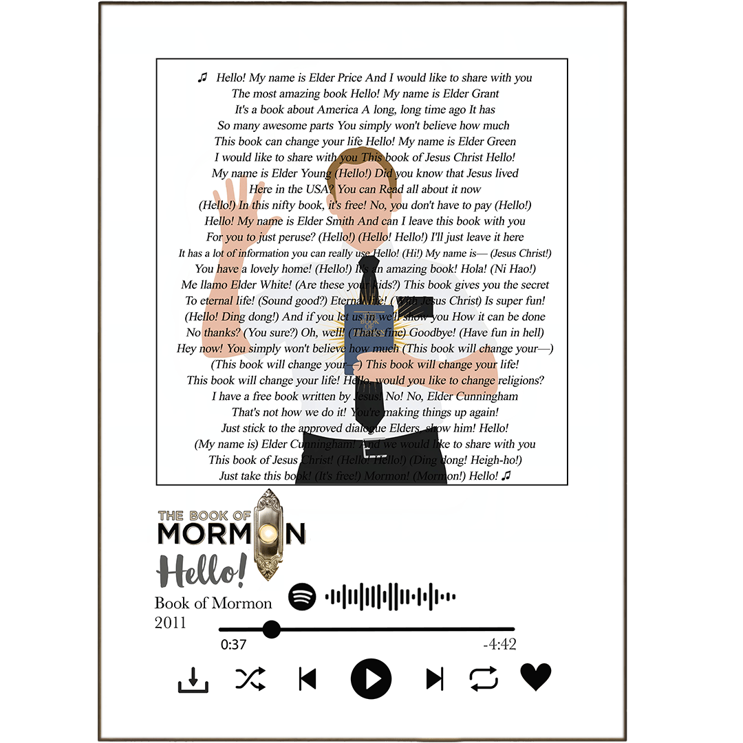 The Book of Mormon - Hello Prints - 98typessong lyric prints